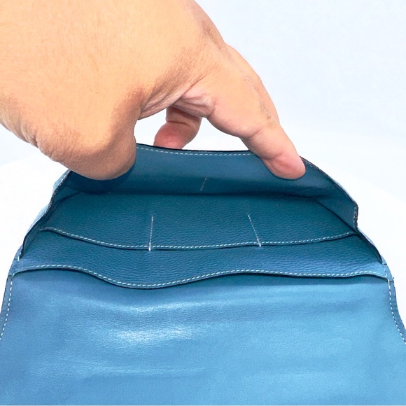 Authentic Hermes Dogon Duo Wallet with Zip Pouch in  Bleu Jean Togo Leather EUC - Picture 12 of 17